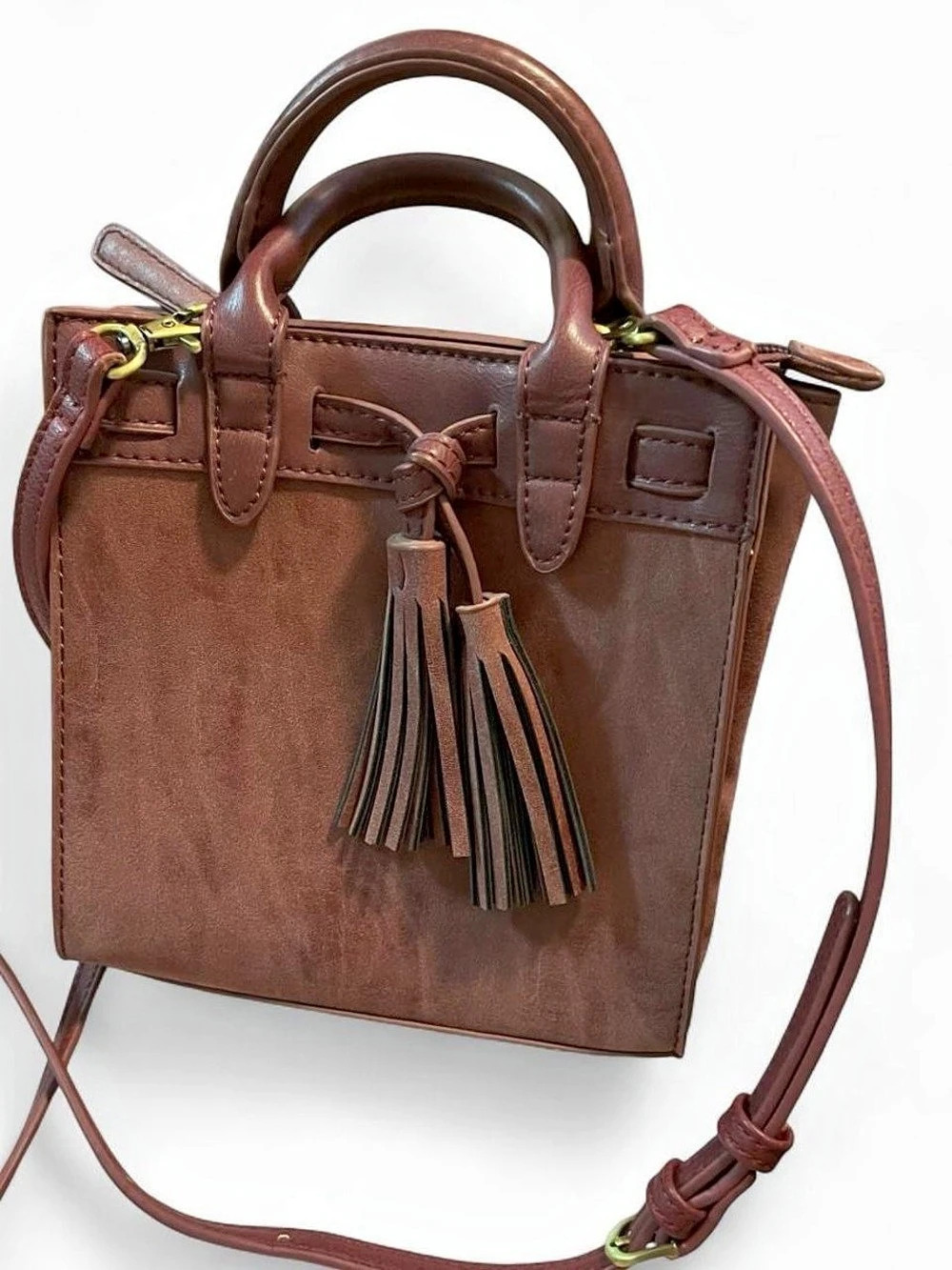 Maroon suede Satchel with Tassels